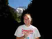 Angela Cranney on the Bridge with Emerald Ridge behind.